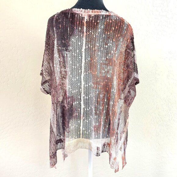 Jess & Jane - Crochet Sequin Splash Paint Look Top - Cream/Purple/Orange - Sz L - Picture 2 of 7